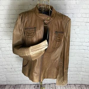 Boston proper distressed brown leather jacket